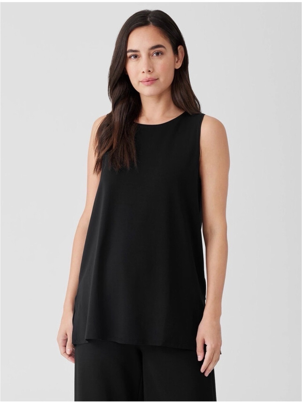 Eileen Fisher Minimalist Black 100% Wool Knit Tunic Tank Size L/G